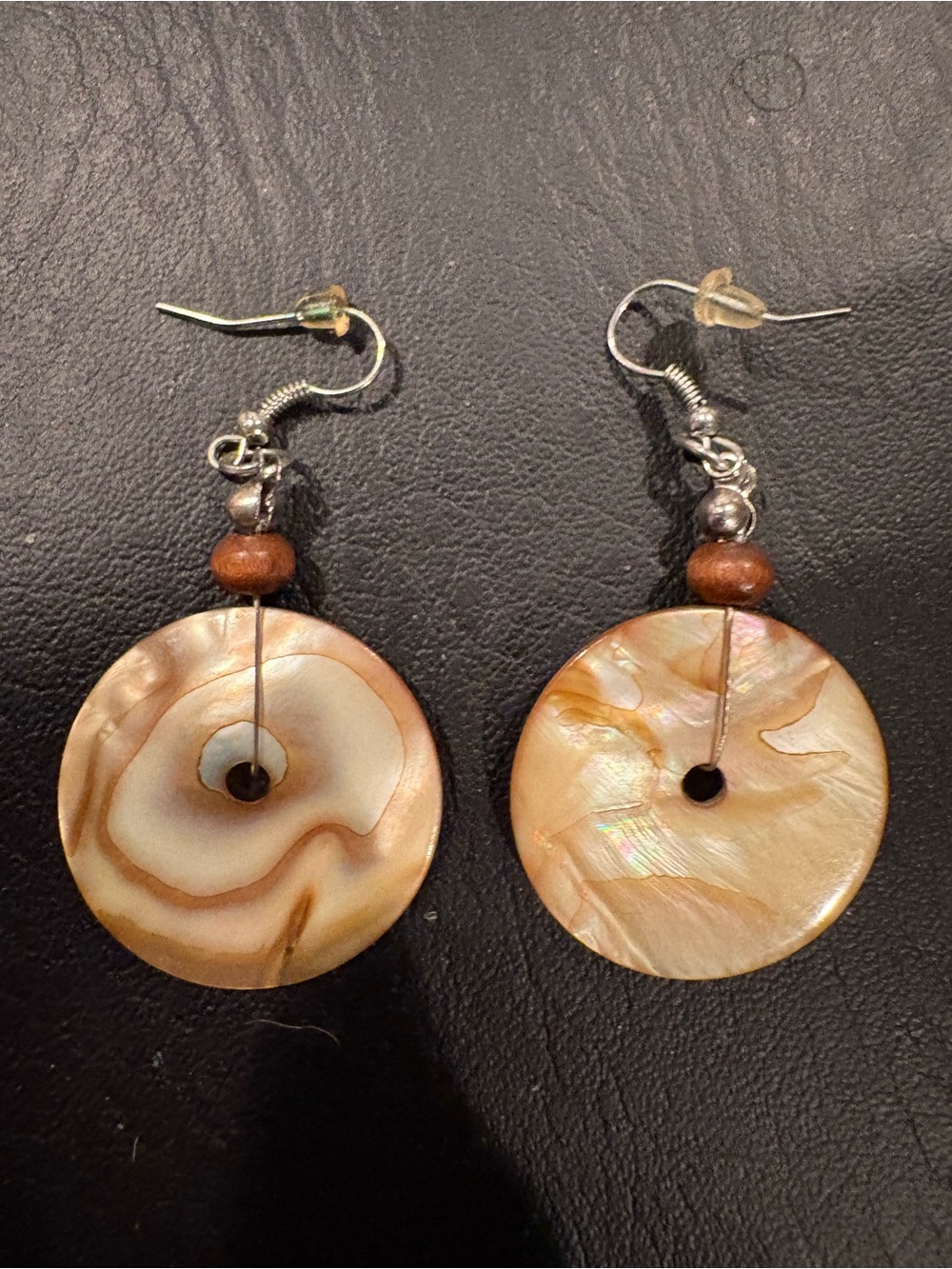 Handmade Peach Shell Donut Drop Earrings - Natural Peach Tone
